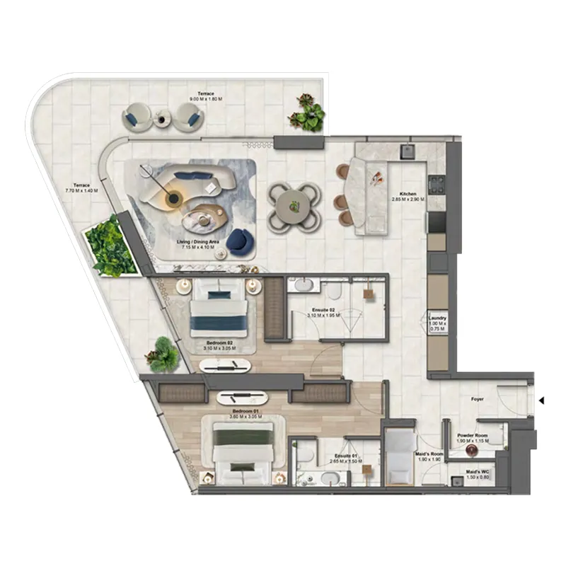 Soulever by Beyond 2 bed floor plan, 1,476 – 1,533 sqft
