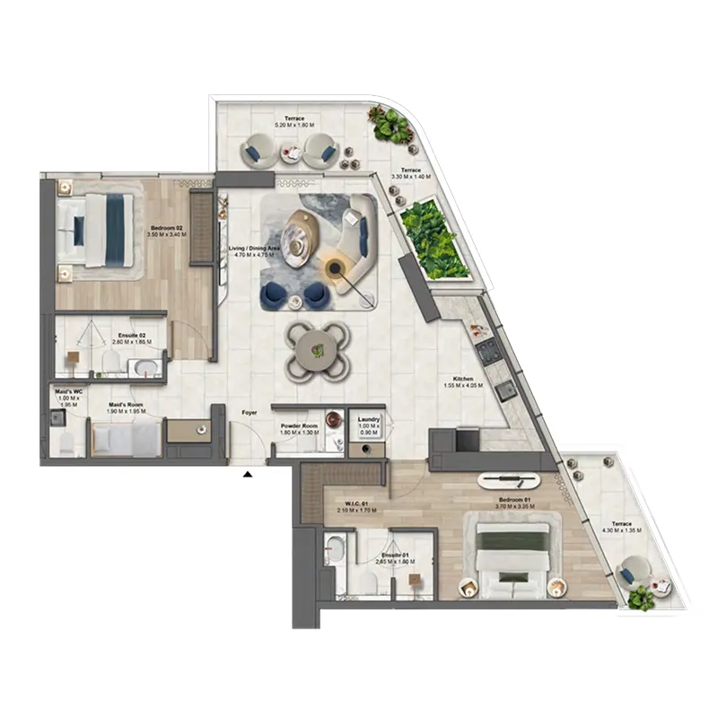 Soulever by Beyond 2 bed floor plan, 1,403 sqft