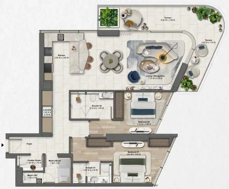 Soulever by Beyond 2 bed floor plan, 1,476 – 1,533 sqft