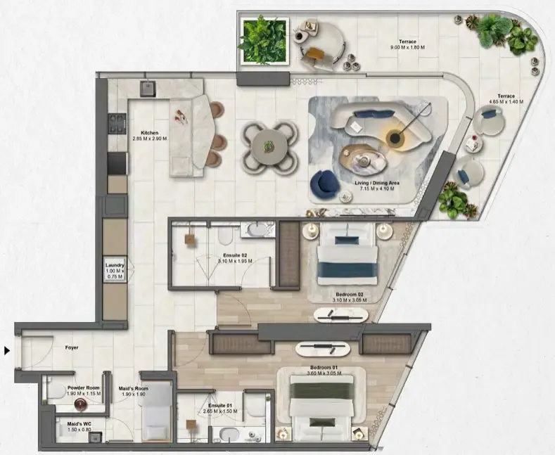 Soulever by Beyond 2 bed floor plan, 1,469 sqft