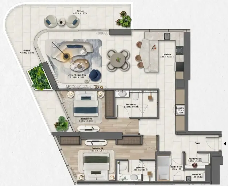 Soulever by Beyond 2 bed floor plan, 1,533 sqft