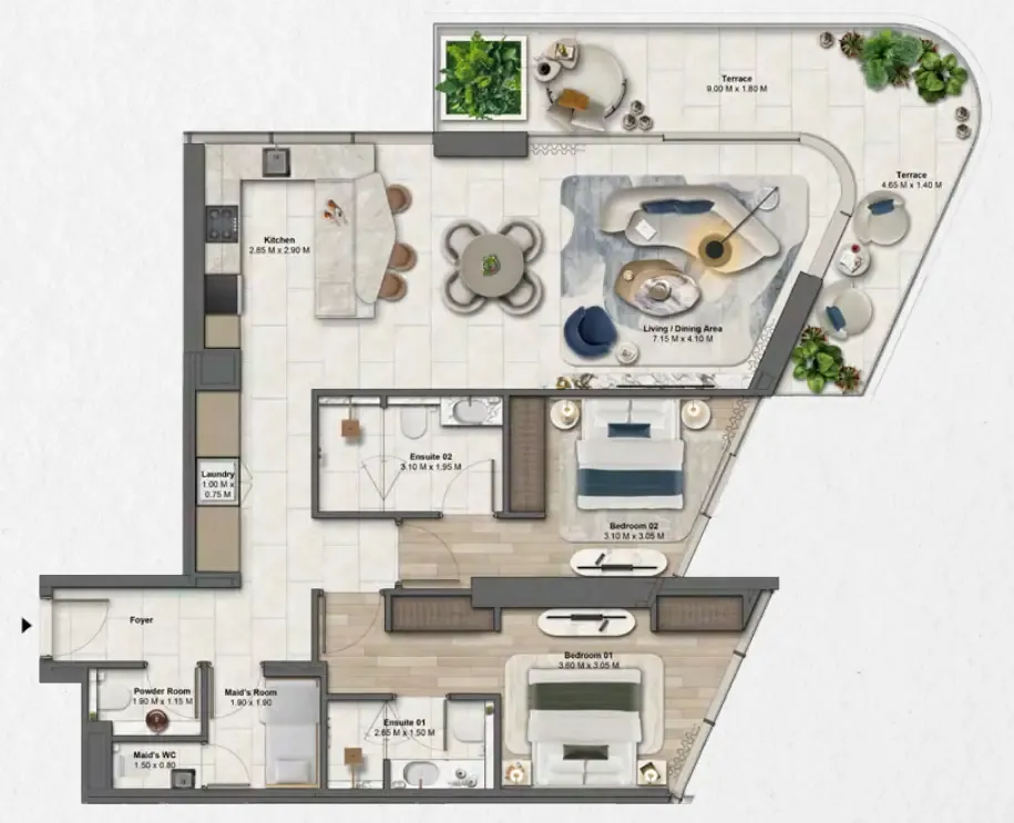 Soulever by Beyond 2 bed floor plan, 1,469 sqft
