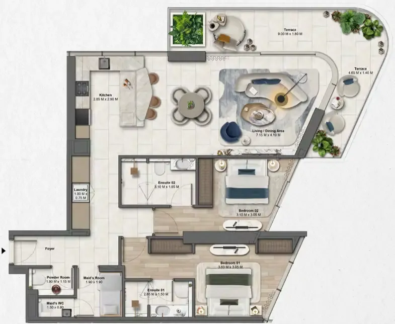 Soulever by Beyond 2 bed floor plan, 1,441 sqft
