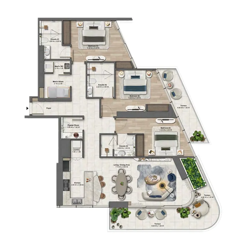 Soulever by Beyond 3 bed floor plan, 1,998 sqft