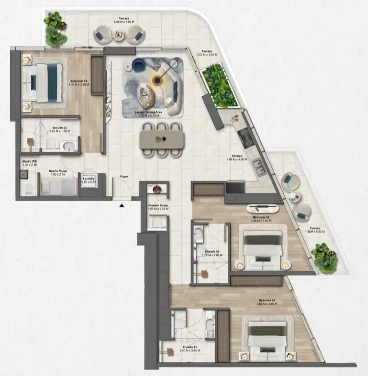 Soulever by Beyond 3 bed floor plan, 1,868 sqft