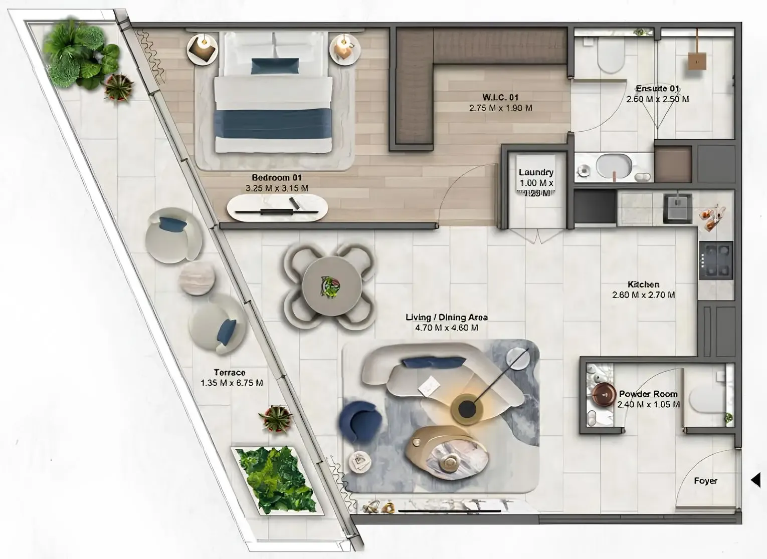 Soulever by Beyond 1 bed floor plan, 828 – 862 sqft