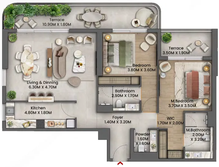 Talea 2 bed floor plan, 1,460 sqft