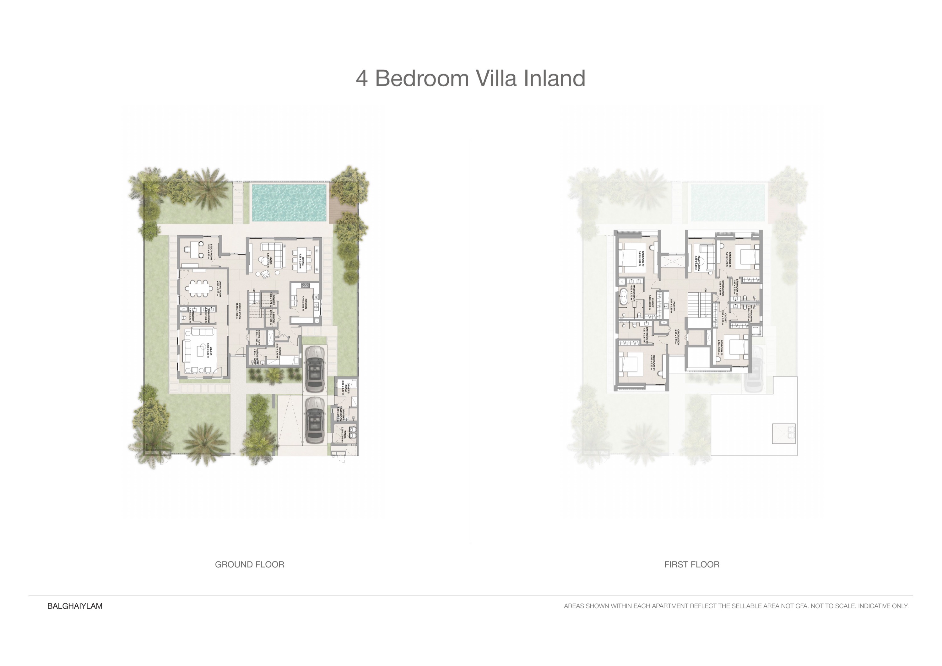 Yas Riva Reserve 4 bed floor plan — Inland · closed kitchen, 4,704 sqft