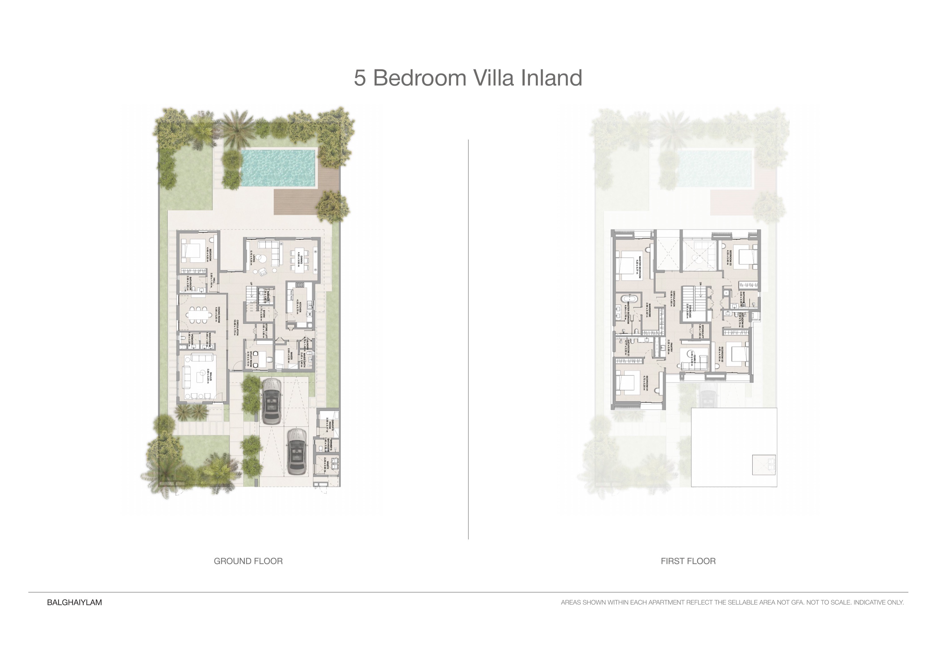 Yas Riva Reserve 5 bed floor plan — Inland · closed kitchen, 5,188 sqft